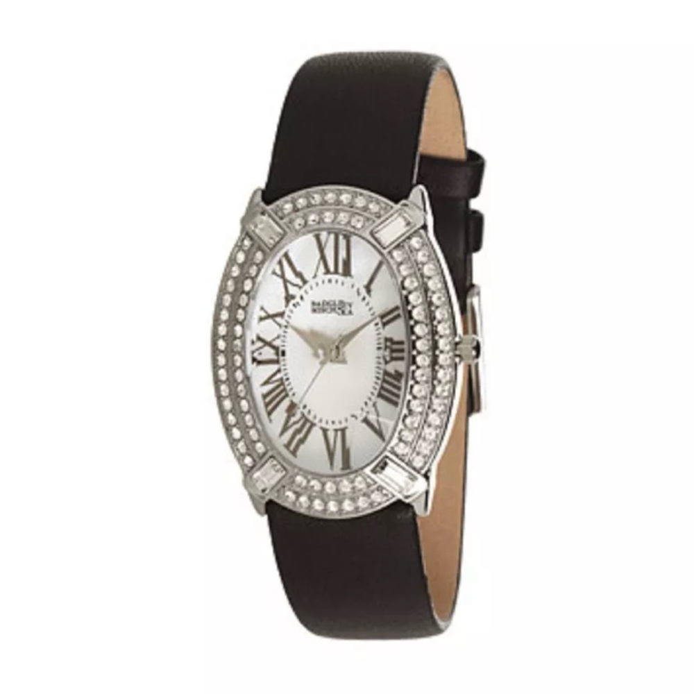 Badgley Mischka Swarovski Crystal Silver and Black Watch